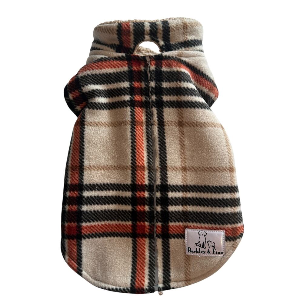 Barkley & Finn Sherpa Lined Plaid Dog Jacket Size XS Black Brown Cozy Small Pup